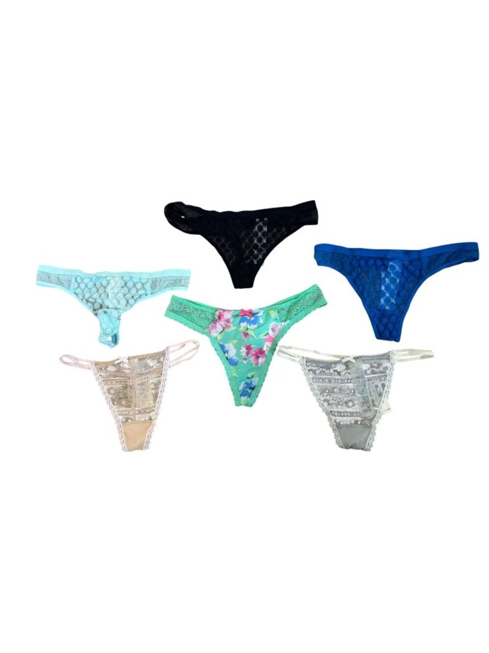 Gilly Hicks Lot of 6 Down Undies Thong Panties Sexy Lace Women's Size Medium M